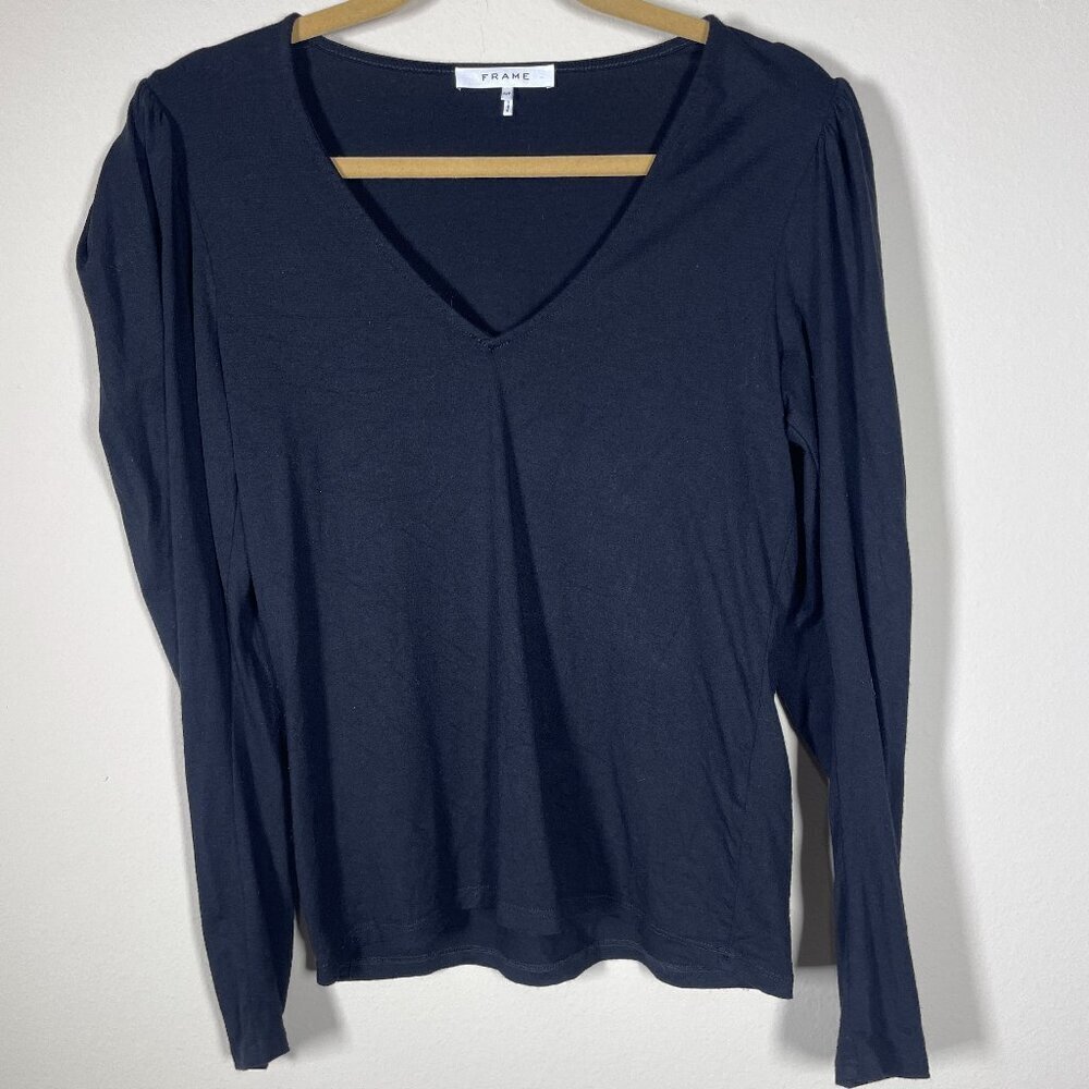 Frame Women's Black Long Sleeve puff Shoulder Top S/P Business Casual!